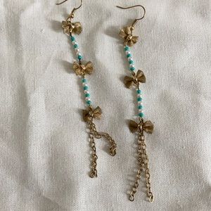 Long now turquoise bead dangly earrings